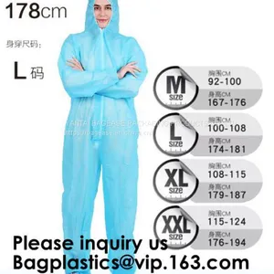 Light Duty Disposable Protective Coveralls Suit Attached Non-Woven Fabric Hood Elastic Wrist Ankles and Waist Serged Sea thumbnail-1