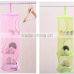 Hanging Mesh Space Saver Bags Organizer 3 Compartments Toy Storage Basket for Kids Room Organization Mesh Hanging Bag thumbnail-5