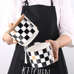 Creative Geometry Rhombus Square Black White Grid Ceramic Canisters Suit For Tea Coffee Sugar thumbnail-4