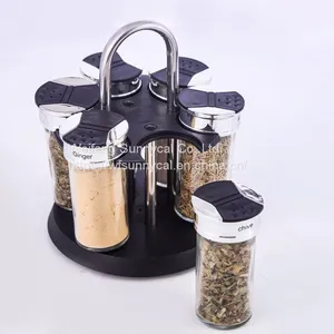 6 Jars Rotating Rack Set Spice Organizer Rack Kitchen Cabinet Spice Rack thumbnail-1