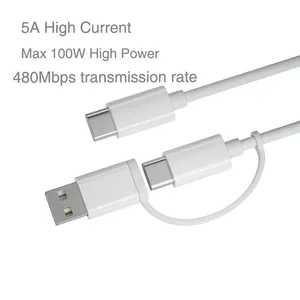 100W PD Fast Charging 2 in 1 Type C to Type C and USB-A Cable 5A USB C Data Cable for Huawei Mate 40 Xiaomi 11 thumbnail-4