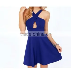 Halter Neck Cross Over Detail Fashion Dress Sexy Bodycon Dress Lady Party Dress thumbnail-4