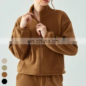 Winter Training Running Sweater Coat Stand Collar Windproof Outdoor Sports Sweatshirts Fleece Zipper Yoga Jacket For Women thumbnail-1