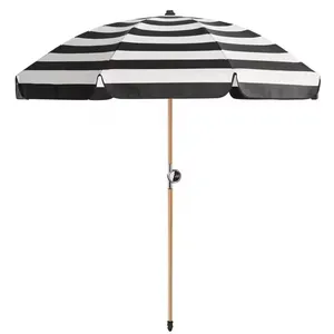 Portable 7FT Striped Beach Umbrella Eco Polyester Fiberglass Ribs Tilt Outdoor Wholesale thumbnail-2