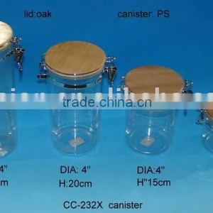 Plastic Canister Set With Oak Lid thumbnail-1