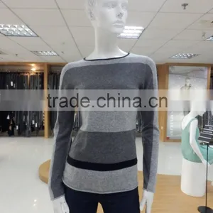Lady's Fashion Europe Sytle Dark Grey/middle Grey and Back Striped Knitting Pullover Sweater thumbnail-1
