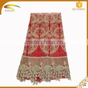 Chantilly Red Colour New Fashion Embroidery Designs Lace Fabric Wholesale Dresses and Clothes Fabric thumbnail-2