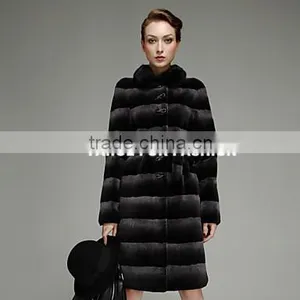 Rex14006 Brilliant Long Sleeve Dyed Rex Rabbit Fur Coat thumbnail-1