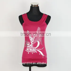 High Quality Polyester/cotton Woman Adjustable Pink Ladies Tank Top thumbnail-2