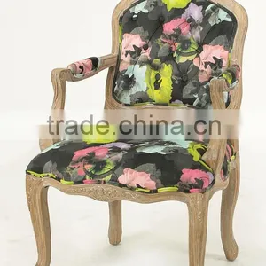 Upholstered Hand Carved Fancy Retro Style Living Room Chair/Vintage French Style Wood Armchair (CH-923-Oak ) thumbnail-4