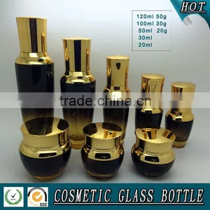High Quanlity Black Colored Cosmetic Glass Bottle and Cosmetic Glass Jar thumbnail-1
