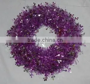 46cm Blue Color PET Decorative Christmas Tinsel Wreath thumbnail-2