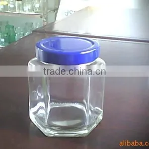 500ml Exmpty Clear Wide Mouth Hexagon Glass Jar With Screw Metal Lid thumbnail-1