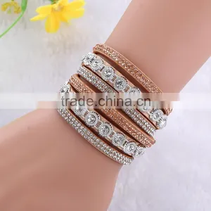 6 Colors Multilayer Bohemian Leather Velvet Wrap Crystal Magnetic Bracelet thumbnail-6