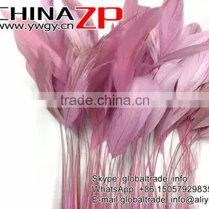 Leading Supplier CHINAZP 10-15cm Length Decorative Dyed Light Pink Stripped Coque Chicken Tail Feathers thumbnail-2