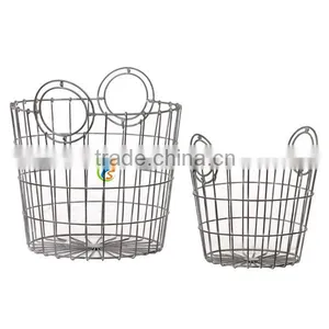 2 Piece French Market Bag Replica Metallic Wire Mesh Basket thumbnail-1