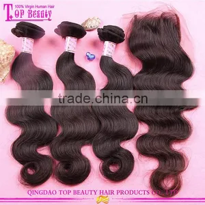 Can Custom 100% Virgin Hair Bundles With Lace Closure Body Weave 3 Bundle Brazilian Human Hair With Closure thumbnail-2