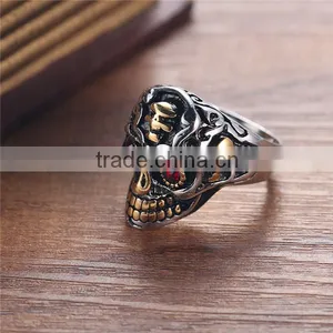 Gold Silver Engraved Vintage Gothic Surgical Stainless Steel Skull Ring for Man thumbnail-4