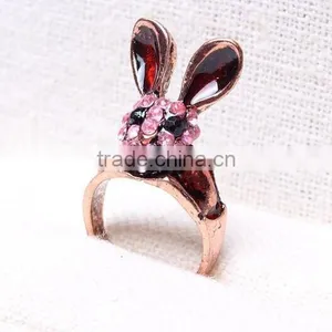 Young Lady Favourite Diamante Wine Red Smart Rubbit Rings thumbnail-2