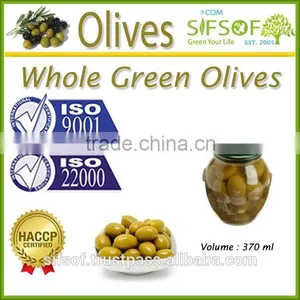 High Quality Table Olives. Whole Green Olives. Green Tables Olives . Green Olives. 370 ml Glass Jar thumbnail-1