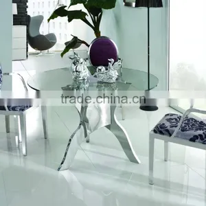 HOT SALE Round Glass Dining Table With Stainless Steel Frame TH314 thumbnail-2