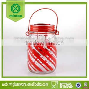 Bright Red Color With Paper Transter Candle Holder Glass Mason Jar With Lid thumbnail-1