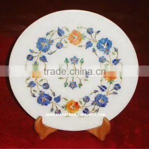 White Marble Inlay Decorative Plate Pietra Dura Marble Plate thumbnail-1