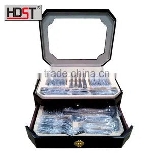 Supermarket Wholesale Baking Finish Octagon Wooden Boxes 18/8 Stainless 72pcs Top Quality Cutlery thumbnail-1