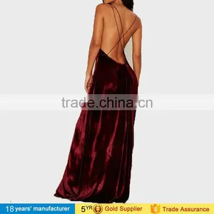 New Sexy Fashion Burgundy Spaghetti Strap Backless Wrap Maxi Long Party Velvet Prom Dresses 2016 thumbnail-6