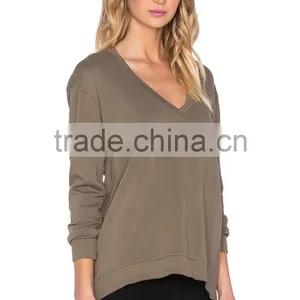 New Design Cotton Deep V Neck Sweatshirt Women Fashion thumbnail-2