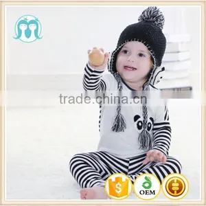 Factory Price Kids Black Knitted Hats With Ear Flaps, Baby Hats With Cute Animal Applique thumbnail-1