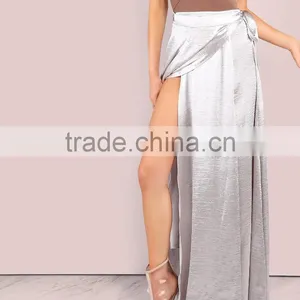 Runwaylover 5481 Europea Sexy Sliver Satin Long Maxi Skirt thumbnail-1