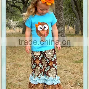 Turkey Tail Set Double Ruffle Pants and Turkey Top Long or Short Slvd Applique Blue Shirt & Floral Ruffle Pant Set 2016 thumbnail-1