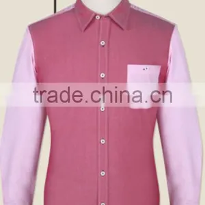 Pink Contrast Fashionable Casual Cotton Men Shirts thumbnail-1