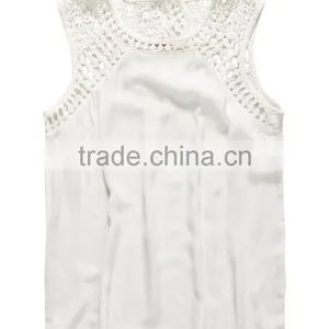 Guangzhou Shandao Supplier Latest Model Casual New Design Sleeveless Net Collar White Chiffon Women Top 2015 thumbnail-6
