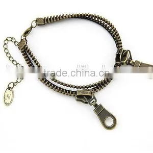 Fashion Jewelry Punk Retro Zipper Anklet Bracelet Double Chain Bangle Bronze for Girl Boys thumbnail-6