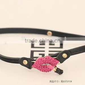 Exaggerated Fashion Red Mouth Lip Leather Gift Personality Charm Bracelet fo Lady thumbnail-4