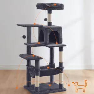 Multi-level Kitten Tree Tower, Cat Tree With Spacious Cat Nest, Sisal Post and Toy Ball, Grey thumbnail-2