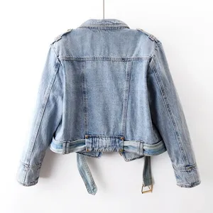 2025 Spring New Design Sense High-waisted Zipper Long-sleeved Denim Coat Women's Short Loose Top Motorcycle Jacket thumbnail-3