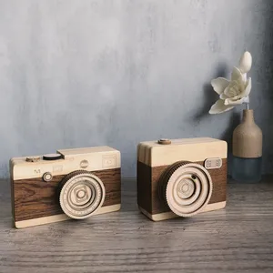 Wooden Retro Camera Pen Holder Music Box Handmade Wooden Ornaments Music Box thumbnail-3