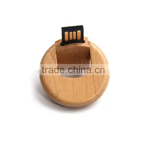 8GB Natural Wood Bamboo Usb Flash Drive, Swivel Round Coin 2.0 /3.0 Bamboo Usb thumbnail-1