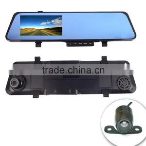 1080P Full HD 4.3" G-sensor Dual Lens Rearview Camera Car DVR Road Dash Video Rearview Mirror Cam With Night Vision thumbnail-3