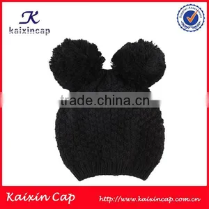 High Quality Black Baby Knit Winter Beanie Hat With Two Balls thumbnail-1