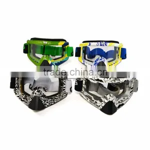 BJ-MG-013 Wholesale Adult Clear Lens Yellow & Blue Frame Motorcycle Goggles Motocross Roll off thumbnail-2