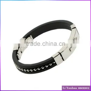 Stainless Steel Bangle Jewelry Simple Round Black Leather Bangle Bracelet Munufacturer thumbnail-1
