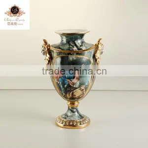 European Decorative Decal Beige Hand Painting Home Decoration Big Marble Green Ceramic Flower Vase,porcelain Vase thumbnail-1