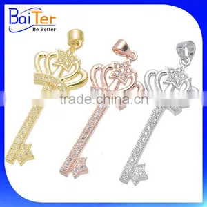 Gold Silver Plated Copper Micro Pave Pendant/CZ Cubic Zircon Key Pendant/Custom 925 Sterling Silver Pendant Jewelry Wholesale Quality Choice thumbnail-4