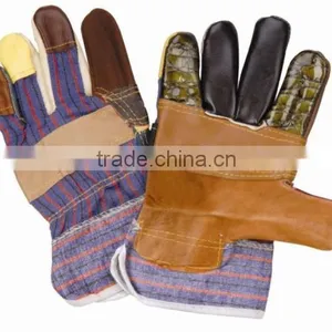 Work Glove Red Cow Split Leather Back Stripped Cotton/ Patch Palm Working Glove thumbnail-2