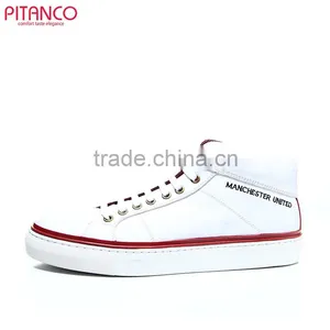 White Leather High Cut Shoes Men With Rubber Sole thumbnail-2