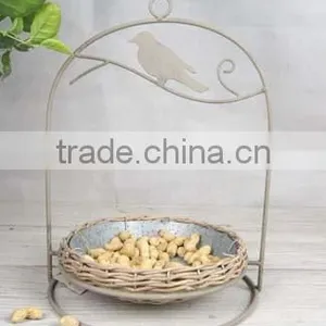 Decorative Metal Bird Feeder With Willow Tray for Hanging or Standing thumbnail-1
